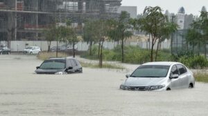 Dubai residents kayak through desert streets after freak rainfall?